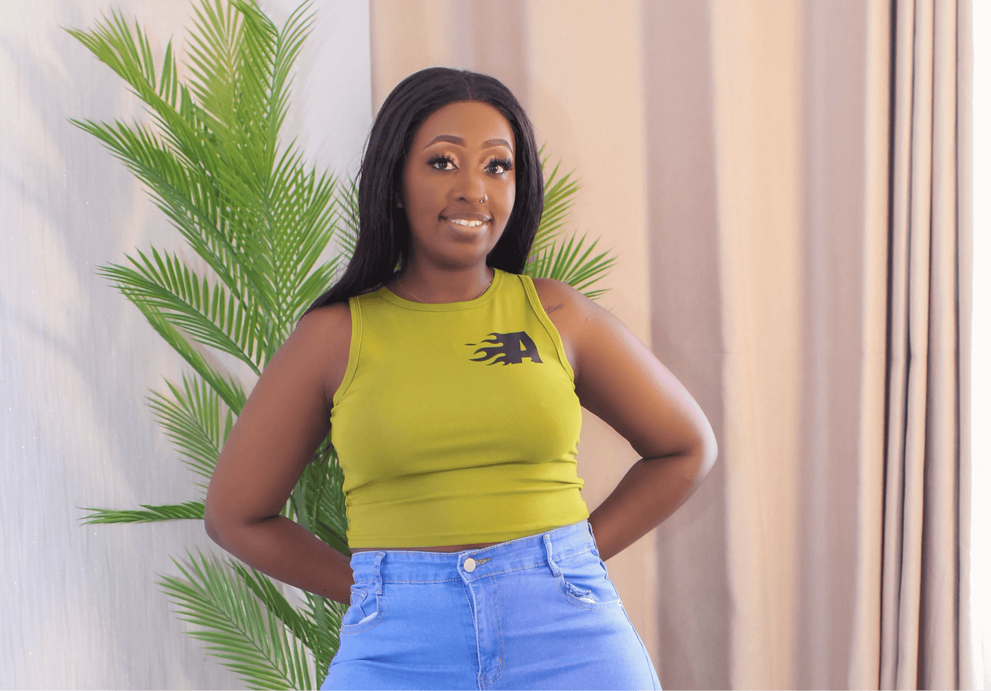 Flame Ribbed Tank-Green - Minichic collection