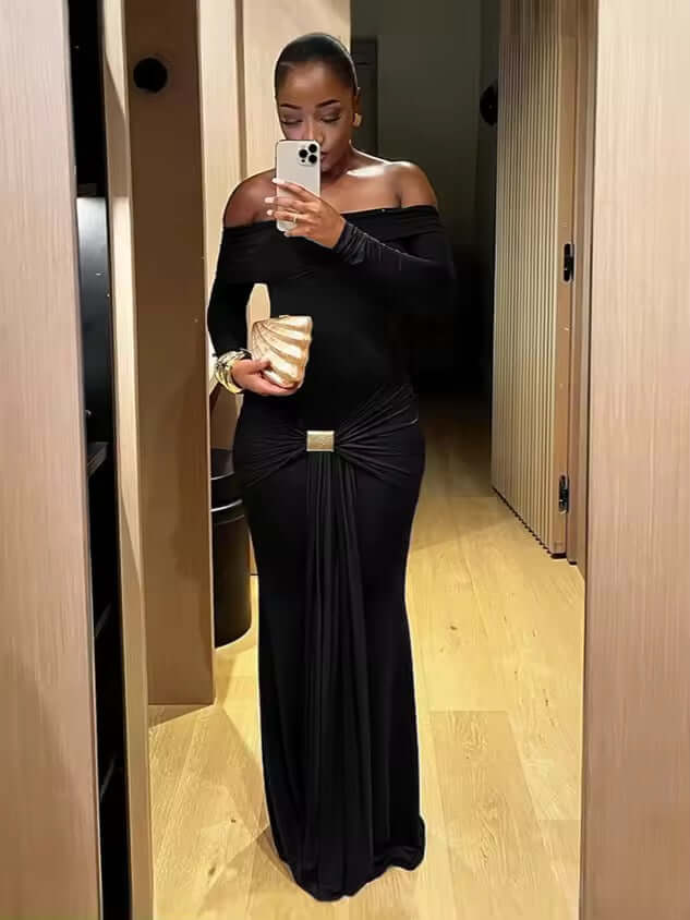 Black Long-Sleeve Maxi Dress – Elegant & Modest
