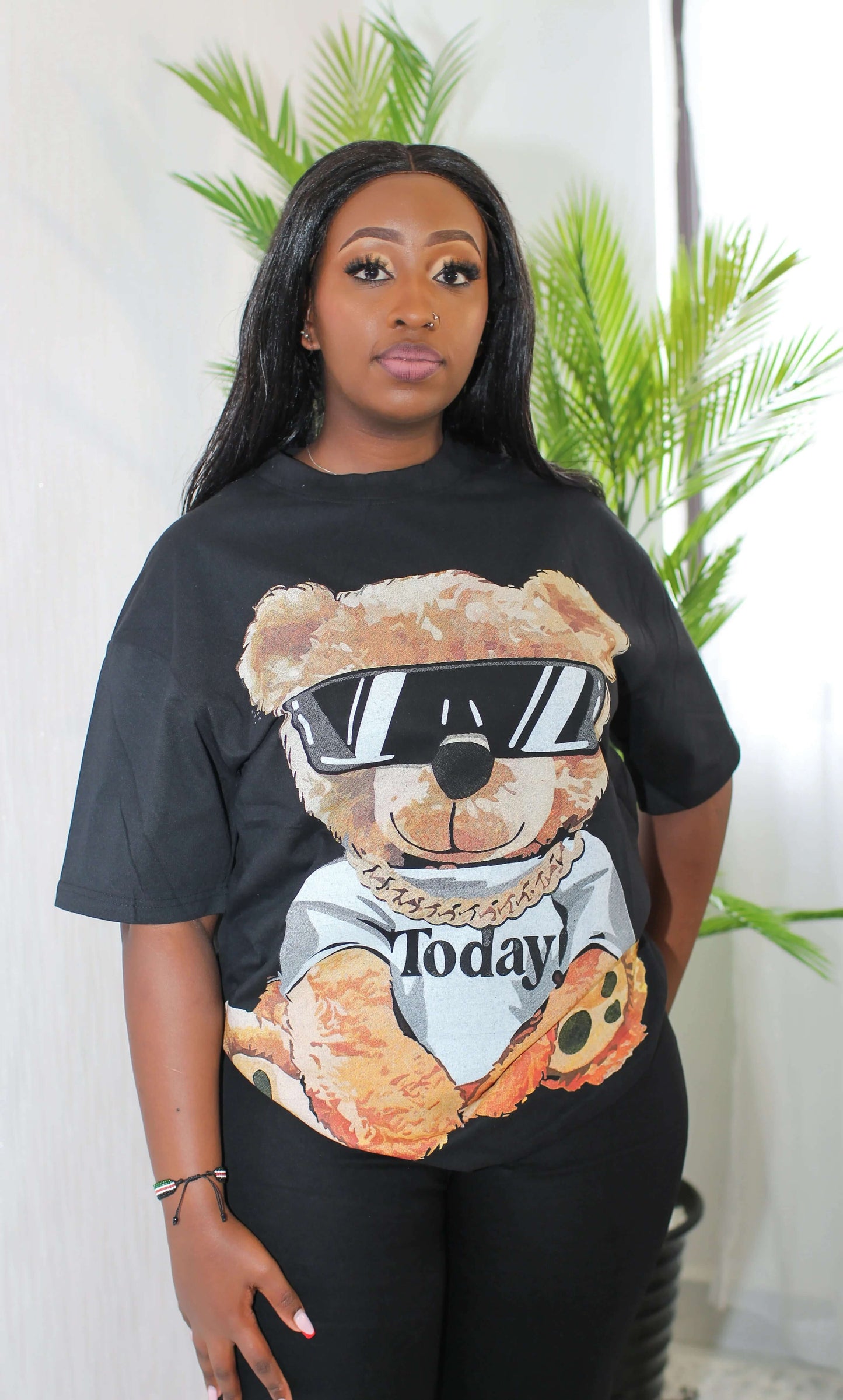 Teddy Vibes Graphic T-Shirt – Black | Casual Tee for Women - Minichic collection